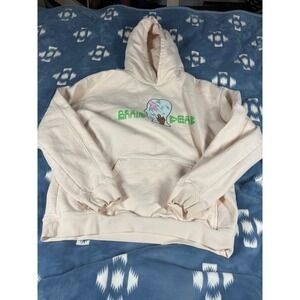 Brain Dead Graphic Logo Hoodie Mens Large Cream Pink Green Streetwear Sweatshirt